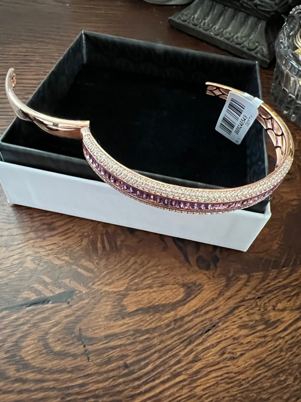 Diamonique Rose Gold/SS 925 11.25 cttw Channel Set Purple Baguette Cuff NWT - Picture 4 of 10
